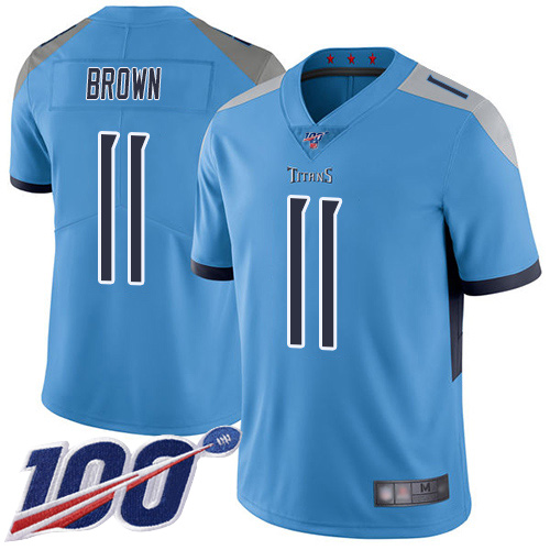 Tennessee Titans Limited Light Blue Men A.J. Brown Alternate Jersey NFL Football #11 100th Season Vapor Untouchable->nfl t-shirts->Sports Accessory